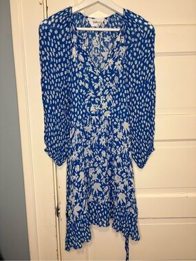 BA&SH Blue and White Floral Long Sleeve Dress